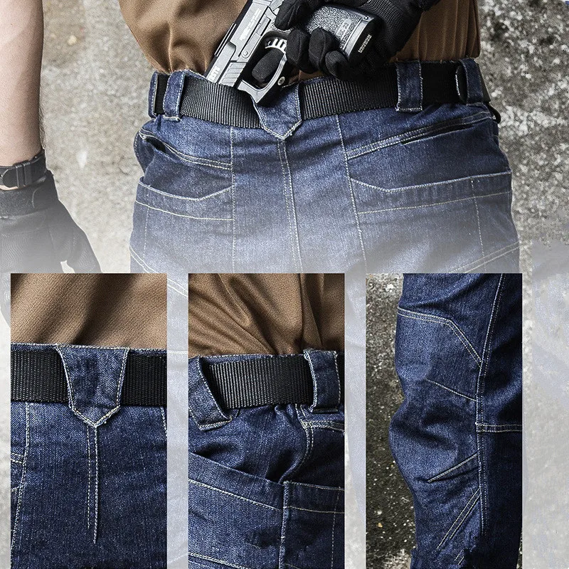 Tactical Multi Pocket Denim Pants Army Combat Jeans Men Wearable Special Force Flexible Military Jeans Long Trousers jeans