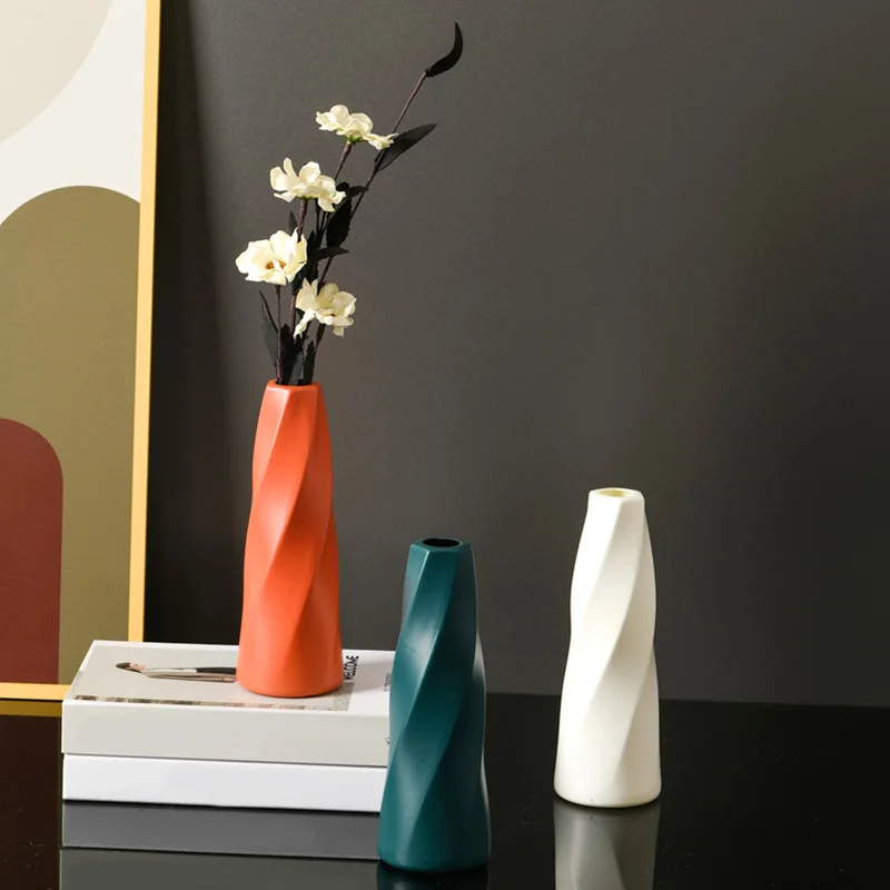 

Plastic Flower Vase Decoration Home Green Vase Imitation Ceramic Flower Pot Flower Basket Nordic Decoration Vases for Flowers