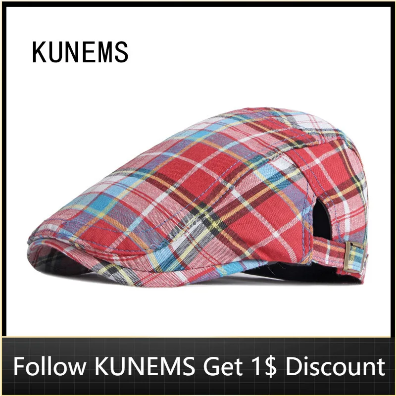 

Модный тонкий дышащий берет KUNEMS, мужские головные уборы, ретро, клетчатая шляпа газетчика, повседневные плоские кепки, стиль унисекс, Gorras