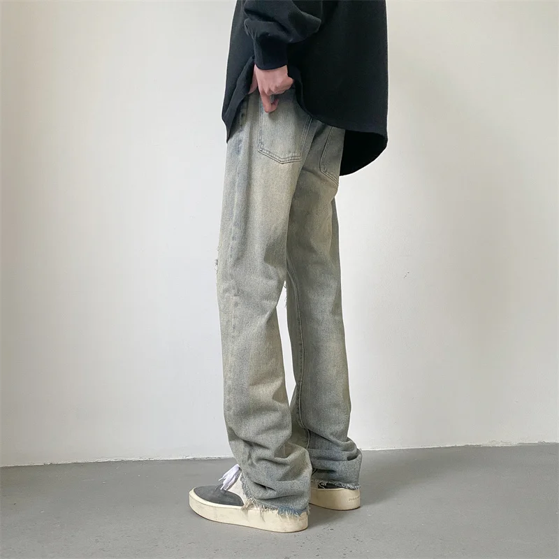 Ripped Baggy Jeans Men Fashion Retro Casual Straight Jeans Men Streetwear Hip-hop Loose Holes Denim Pants Mens Trousers M-2XL