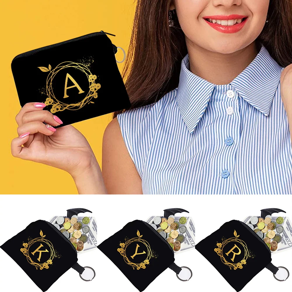 

Women Canvas Purse Card Key Purse Pouch Children Wreath Lettern Pattern Small Organizer Bag Coin Purse Card Holder Wallet Bag