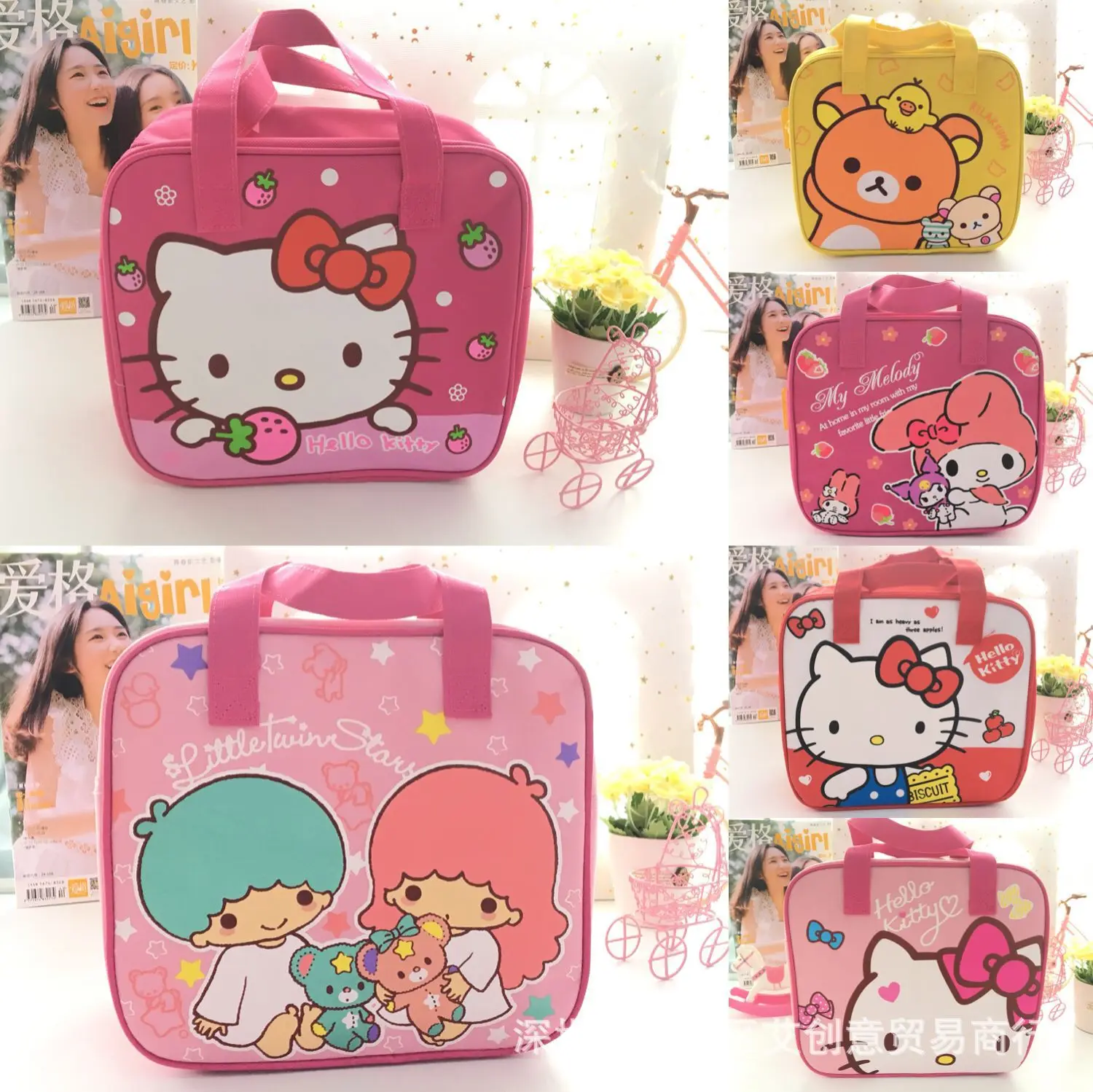 

Cute Insulated Bento Bag Large Square Canvas Tote Insulation Bag