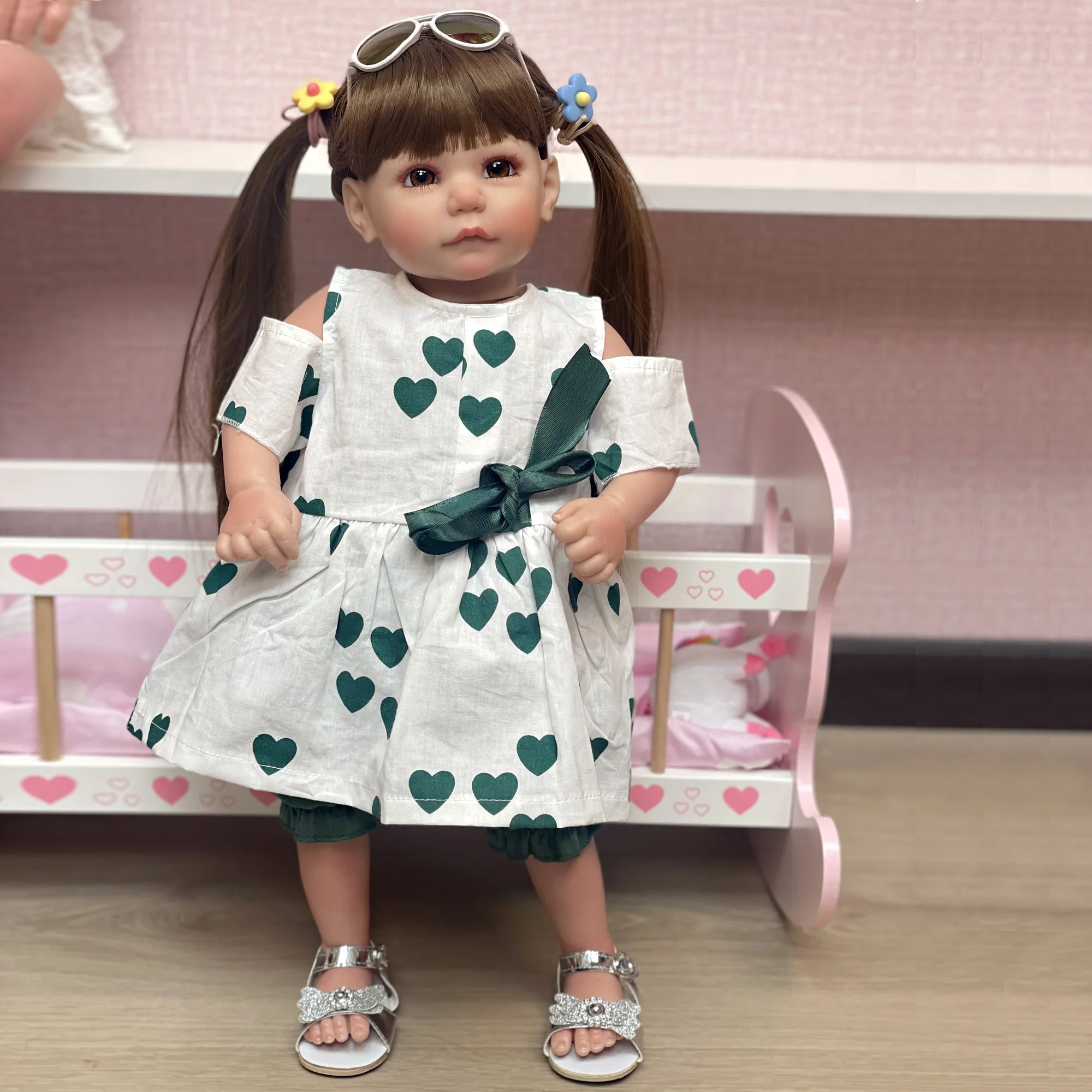 Кукла реборн Anjo 20 дюймов куклы с длинными волосами может стоять высокое качество