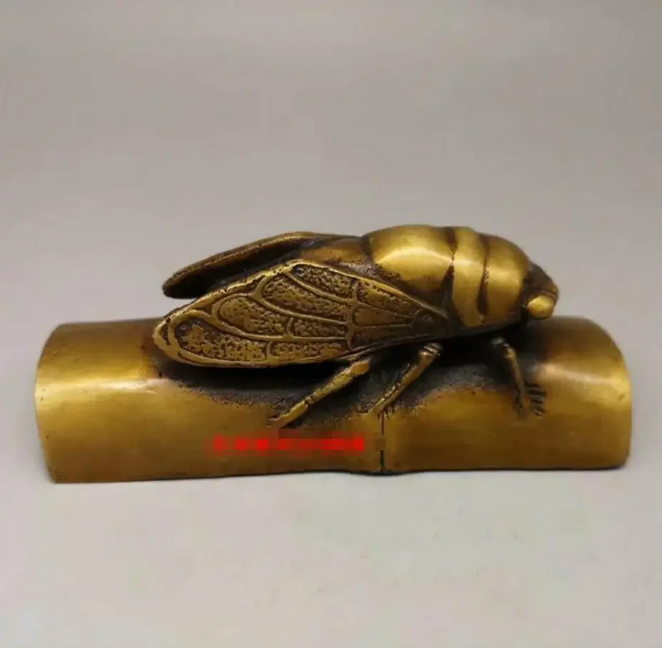 Медь Satue Чистый желтый Kaiguang Fengshui антикварное украшение античная всячина цикада