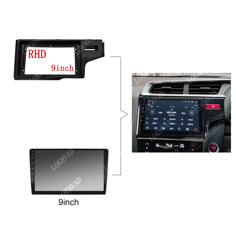 Фото 2 Din для HONDA JAZZ FIT 2014-2019 UV BLACK Автомобильная рамка Android Комплект панели Центральный лицевой кабель видео жгут canbus №3