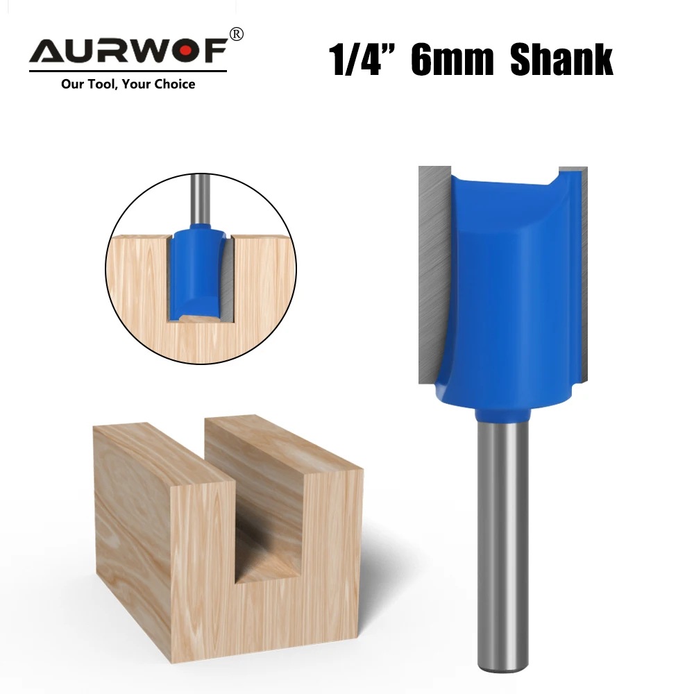 

AURWOF 1PC 6mm or 6.35mm Shank Double Flute Straight Bit Milling Cutter for Wood Tungsten Carbide Router Bit Woodwork Tool