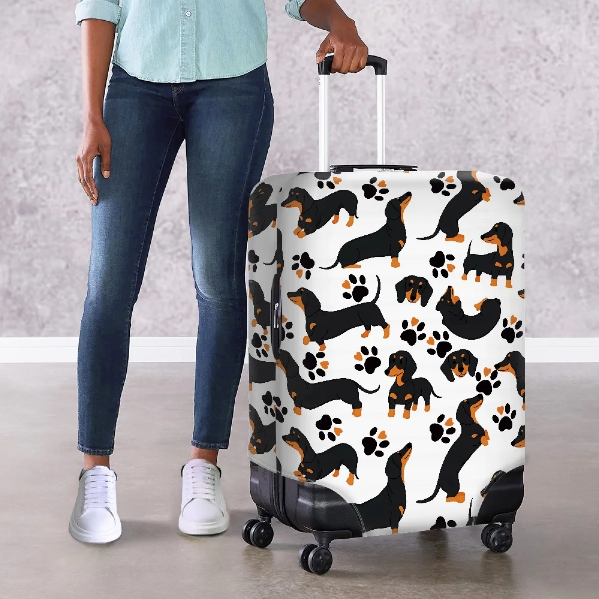 

Багажные Чехлы twoheart sgirl с рисунком таксы, складной багаж, яркий эластичный чехол для чемодана, подходит для 18-32 дюймов