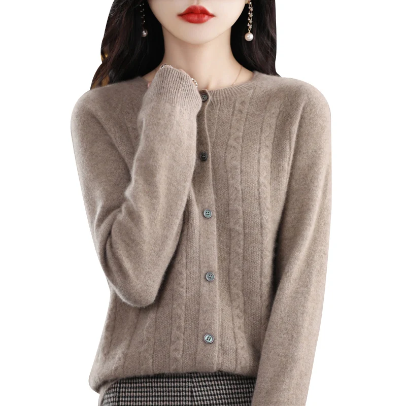 

Cashmere Cardigan Sweater Women O-neck Long Sleeve Top Knitted Chinese Style New In Outerwear Cable-knit Mujer Knitwear