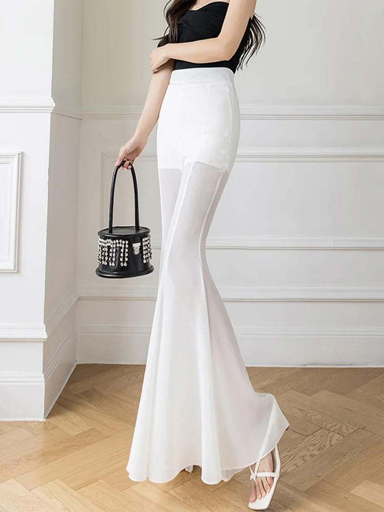 

Сетчатые прозрачные расклешенные Костюмные брюки, женские летние тонкие модные повседневные шифоновые широкие брюки с завышенной талией, новинка 2023