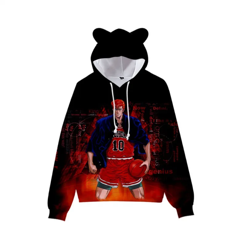 

Толстовки с мультяшным аниме Slam Dunk, с 3D принтом, кавайная шапка с кошачьими ушками, толстовки для мужчин и женщин, с капюшоном, Детская мода, спортивный костюм, пальто