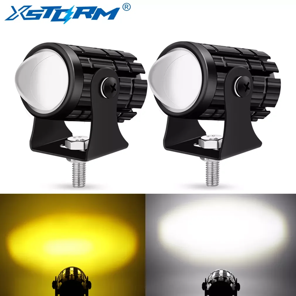 

NEW2023 Universal Motorcycle LED Headlight Projector Lens Dual Color ATV Scooter Driving for Cafe Racer Light Auxiliary Spotligh