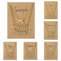 3pcsset 12 zodiac sign necklace for women 12 constellation pendant chain choker birthday jewelry with cardboard card