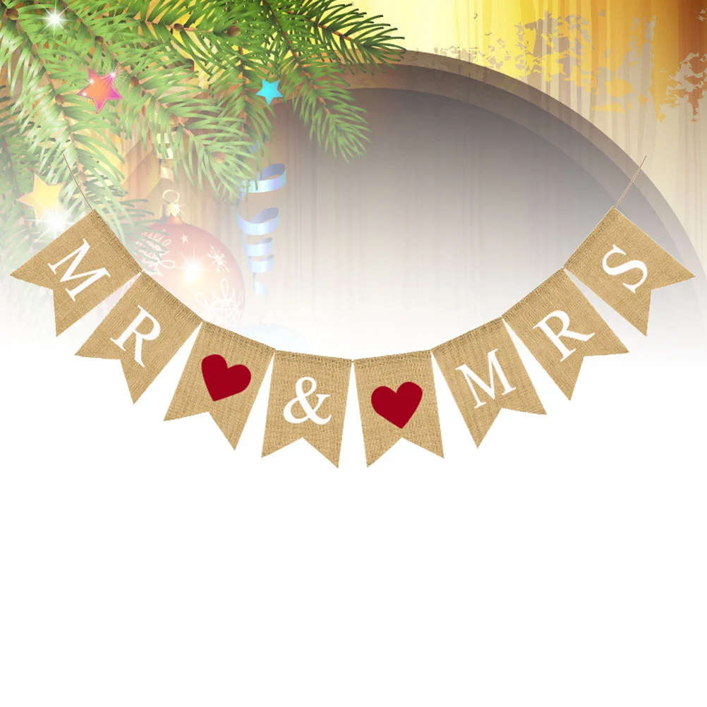 

Banner Wedding Party Burlap Engagement Bunting Backdrop Married Garland Shower Linen Decoration Love Heart