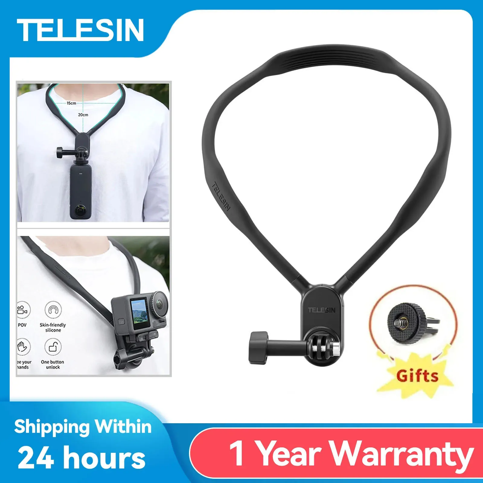 

TELESIN Neck Hold Mount Chest Mount for Insta360 X3 One X2 RS GoPro Hero 11 10 8 DJI Action 3 Silicone Action Camera Accessories