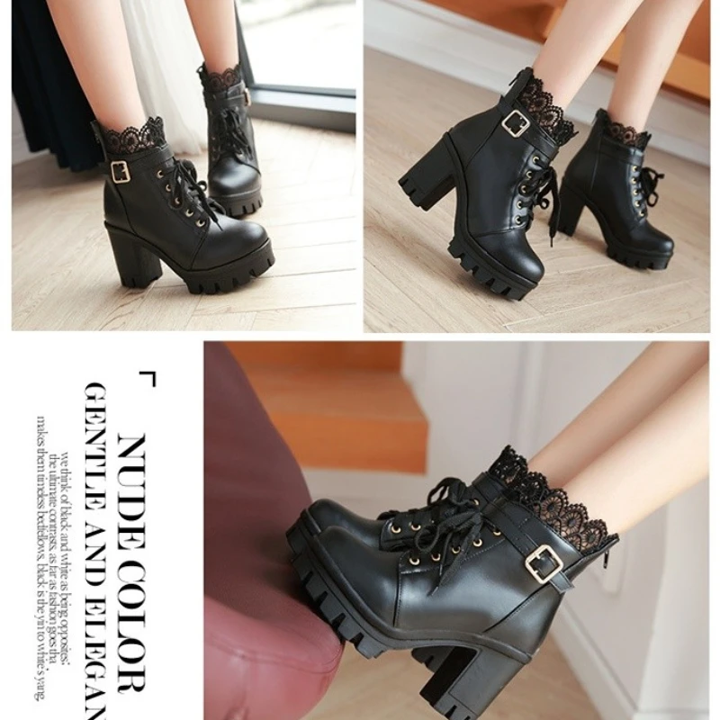 Women Shoes Boots Ankle Autumn British Wind Genuine Leather Thick With Fur Ladies Short Boots Motorcycle Martin botas femininas