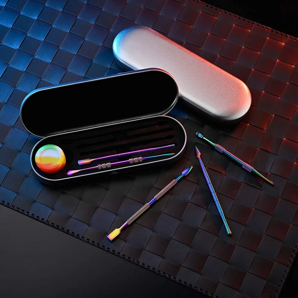 

New 6-pieces Dab Tool Set Rainbow Stainless Steel Dabber Tool Accessories with 5ml Silicone Container Jar Easy to Use and Carr