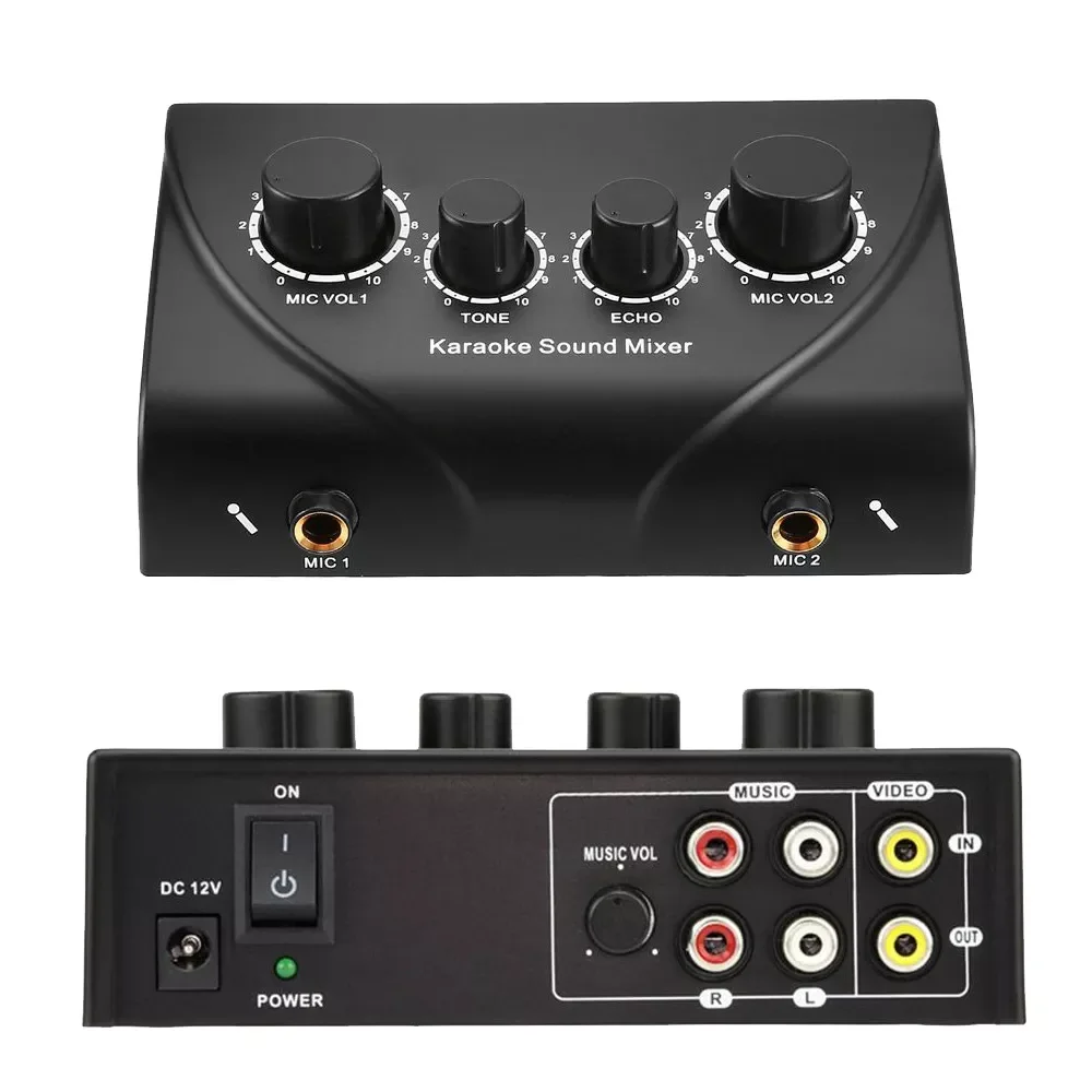 

Portable Sound Mixer Dual Mic Inputs Mini Microphone Amplifier Stereo Audio Echo Mixer With RCA for Company PC TV Speaker