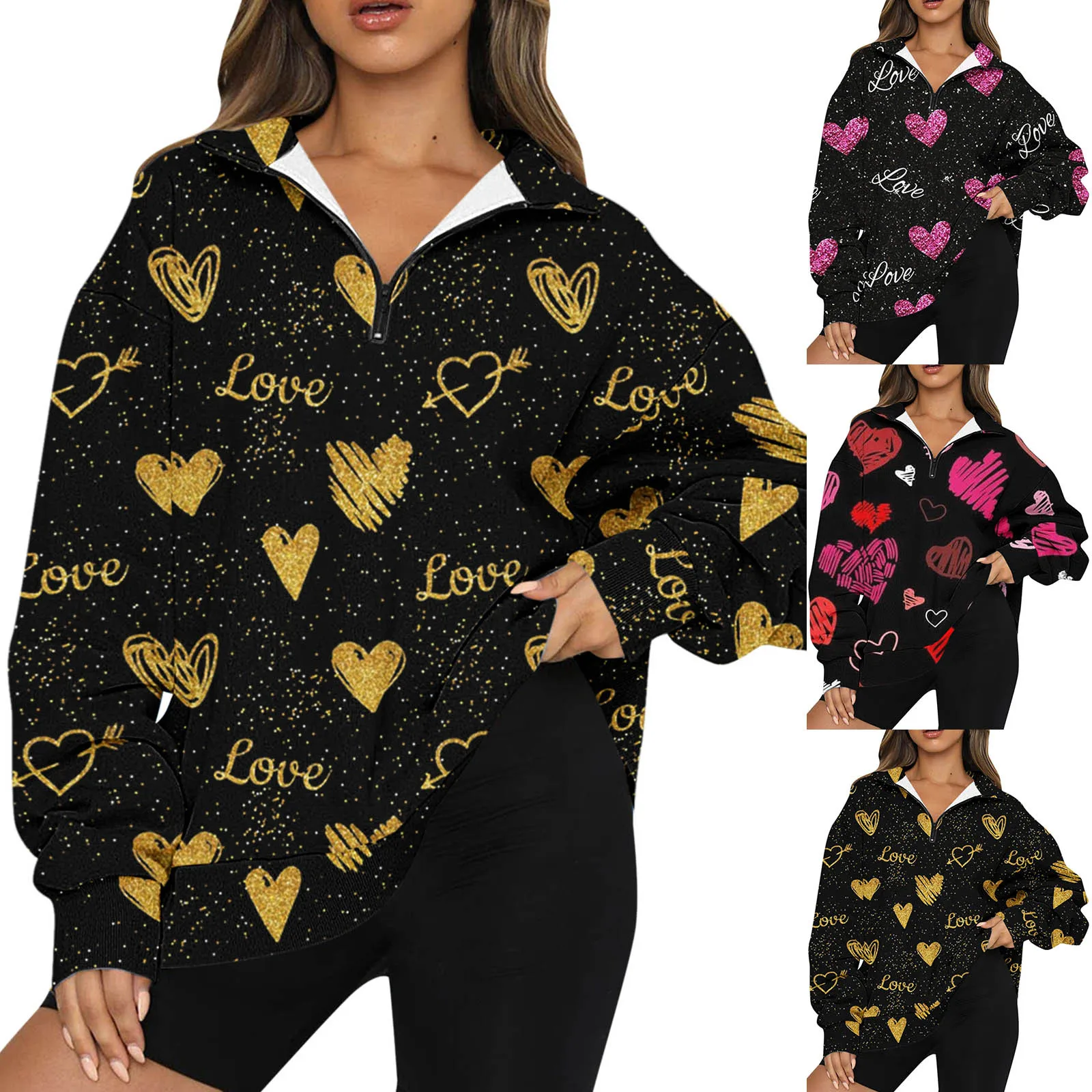 

Женский пуловер на молнии, с длинным рукавом и принтом