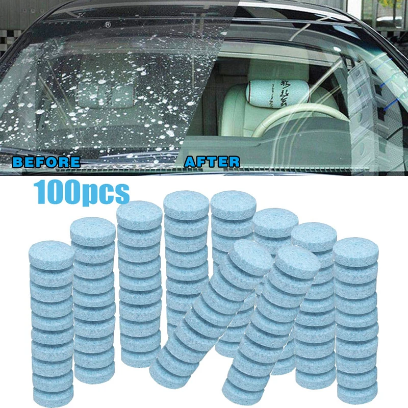 100Pcs Car Window Cleaning Effervescent Tablet Windshield Glass Cleaner Accessories For Audi A3 8P A4 B6 B8 A1 A2 A6 Q2 Q3 Q5 Q7