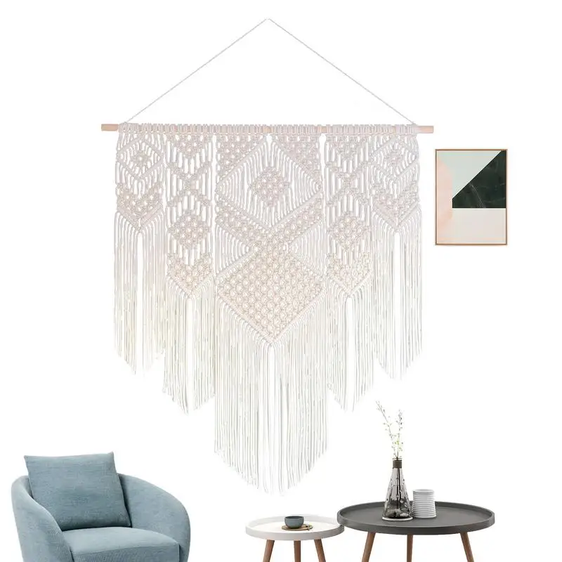 

Крупногабаритный макраме, геометрический декор, богемное искусство, Тканый гобелен с длинной кисточкой, современный шикарный тканый художественный Настенный декор