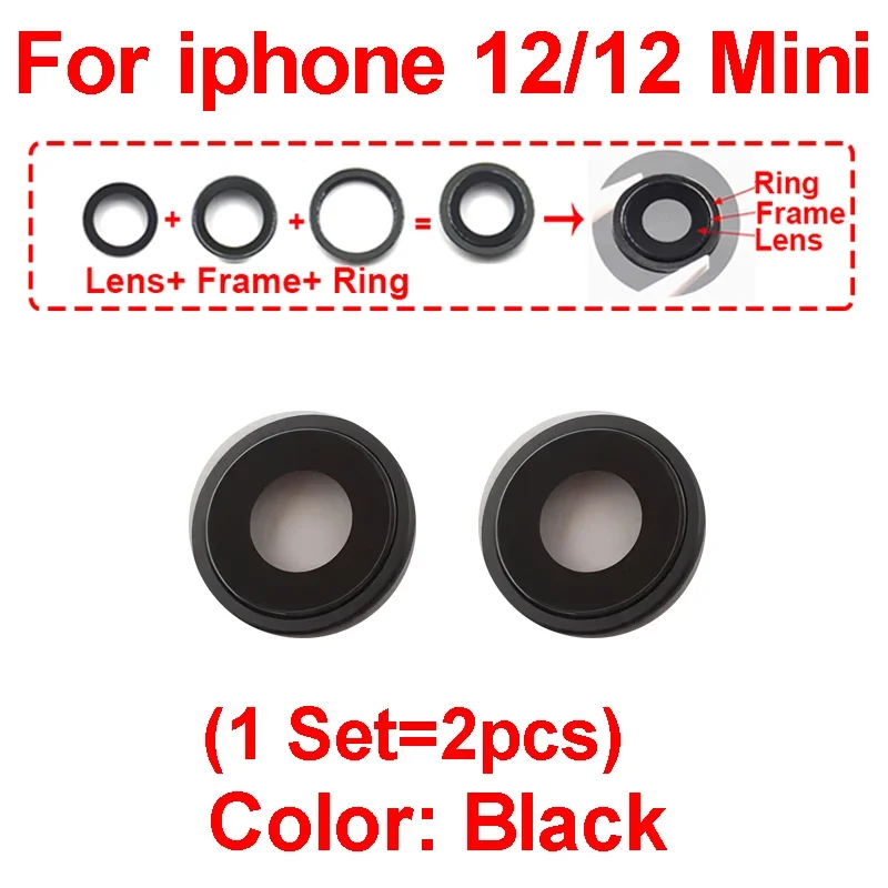 Фото Полный комплект: объектив камеры + рамка + кольцо для iPhone 12 Mini Pro Max, защитное стекло для задней камеры, запасные части для ремонта №2