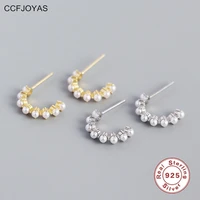 ccfjoyas 925 sterling silver c type pearl stud earrings simple ins geometric gold silver color earring fine jewelry dropshipping