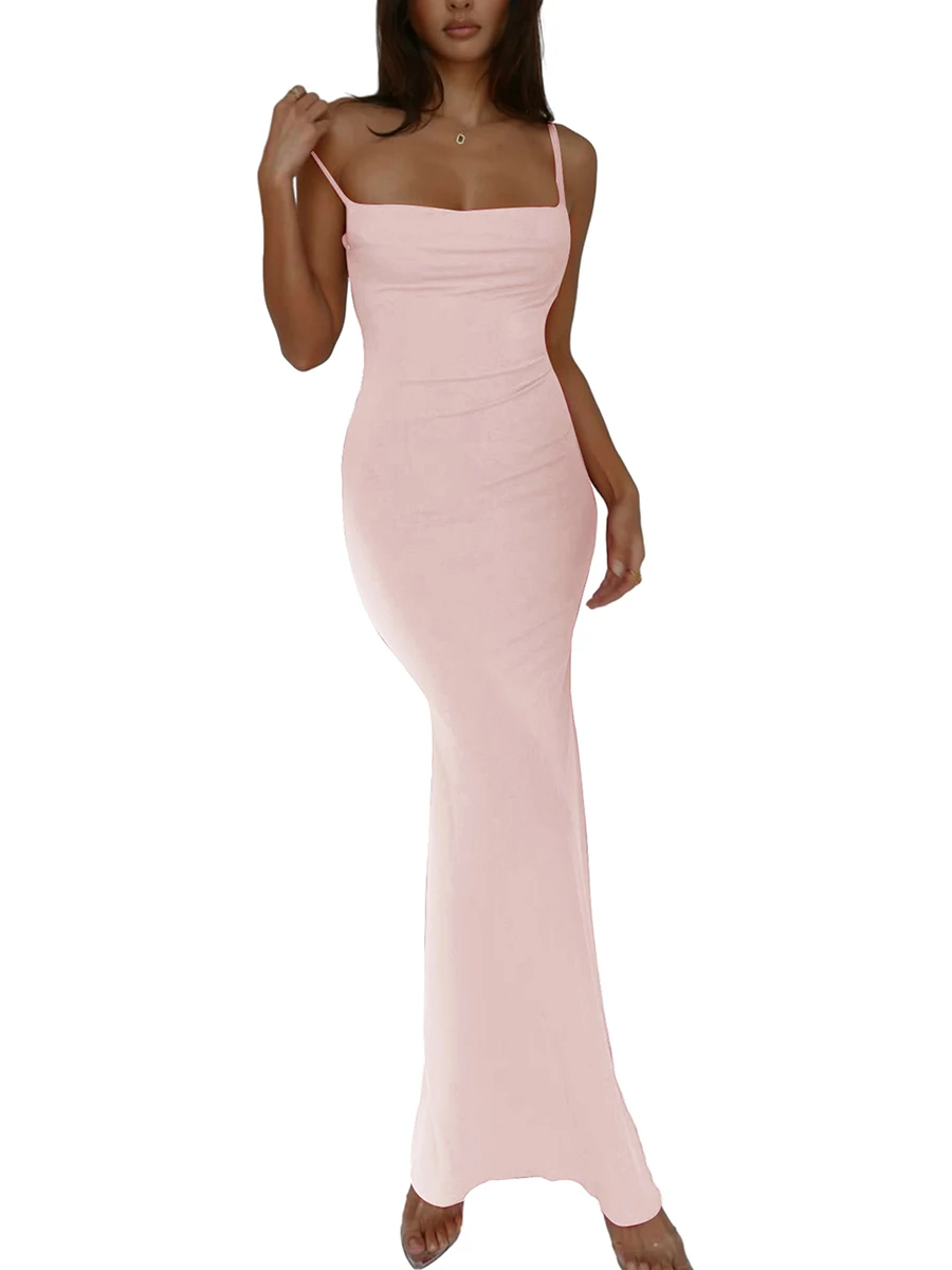 

Женское пикантное облегающее платье с открытой спиной, однотонное длинное платье на бретелях-спагетти, летнее Элегантное коктейльное платье, белая Клубная одежда