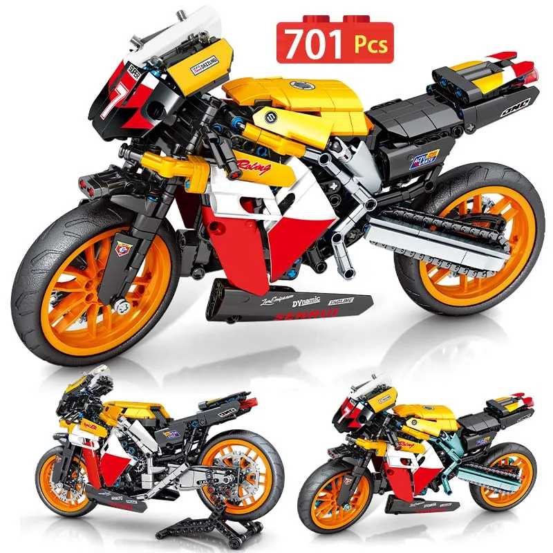 

701pcs City Motorcycle Moto Racing Car Building Blocks MOC Mechanical Motorbike Vehicles Model Bricks Toys for Children Gifts