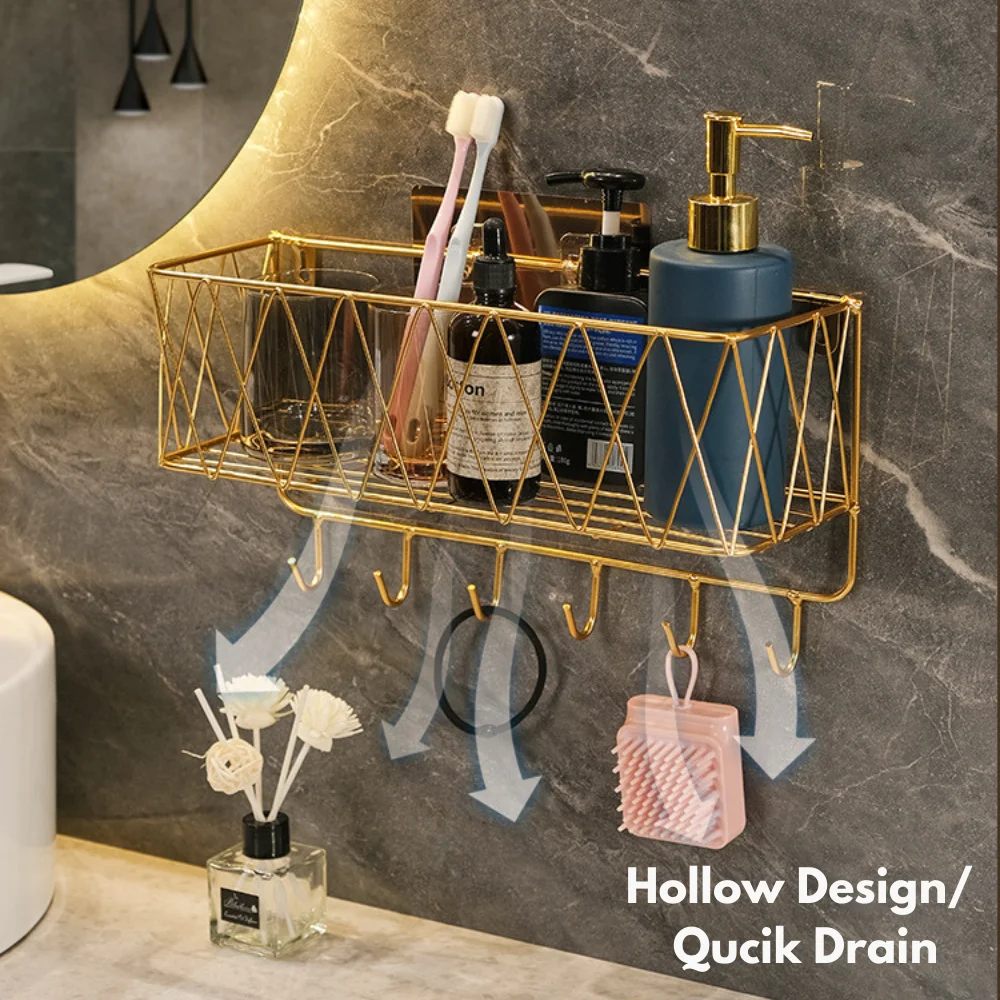 Wall Mounted Storage Rack No Punch Bathroom Shelf Shower Shampoo Holder Kitchen Seasoning Hanging Basket Home Organizer |