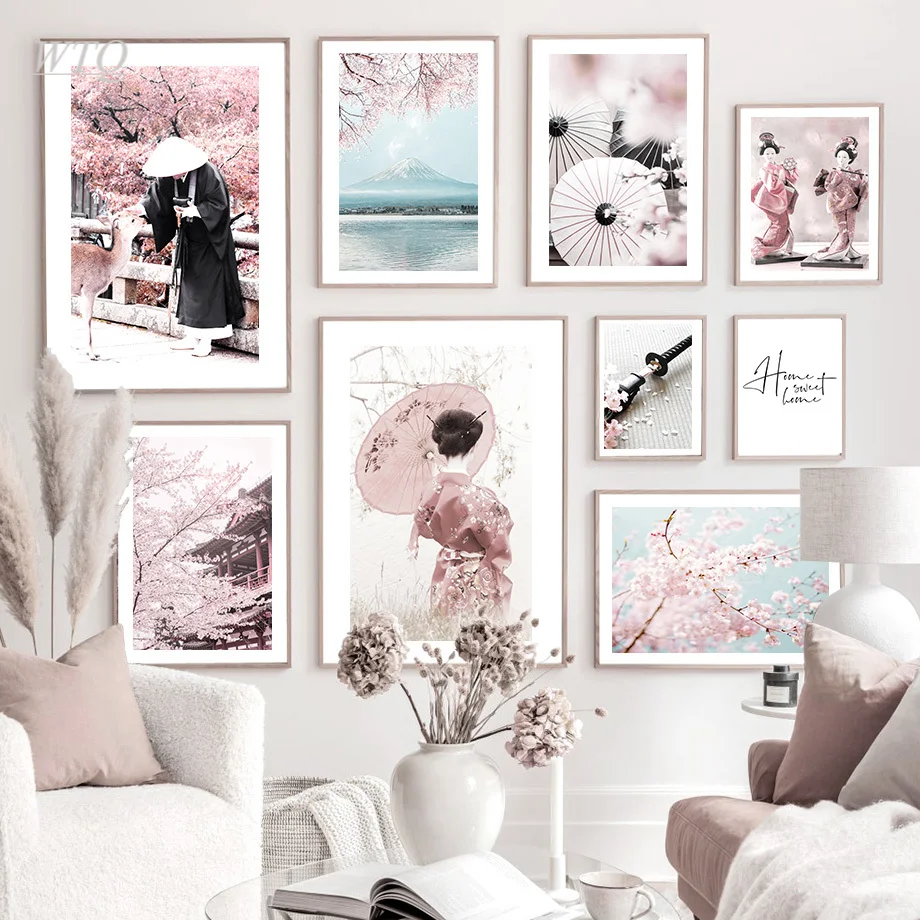 Японский меч сакура олень монтировка Fuji картина на холсте скандинавские постеры