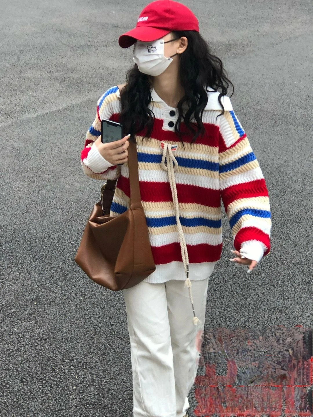 Японская модная Свободная рубашка-поло Sle в радужную полоску Свитер оверсайз для