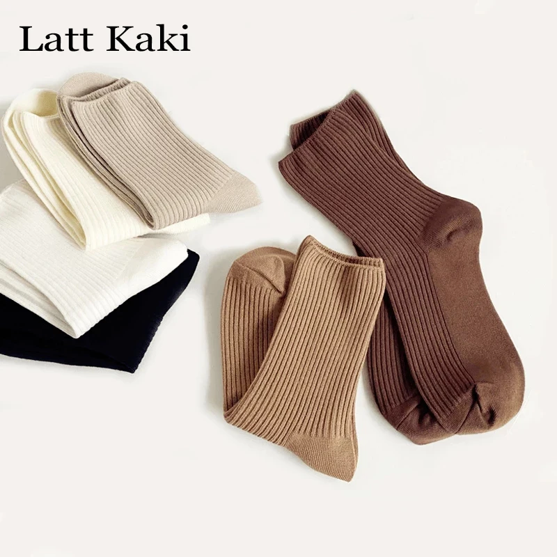 3 Pairs/Lot Socks Women New Fashion Cotton Color Khaki Crew Socks For Girl Breathable Casual Korean Women Socks Sets Cotton