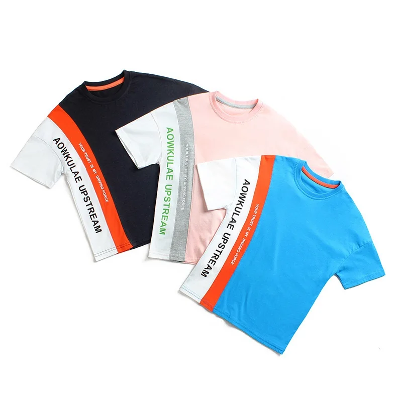

Contrasting Colors Printing Kids Top Cotton Half Sleeve T-shirt 2022 Summer New Leisure Fashion Teens Children's Clothing Shirt