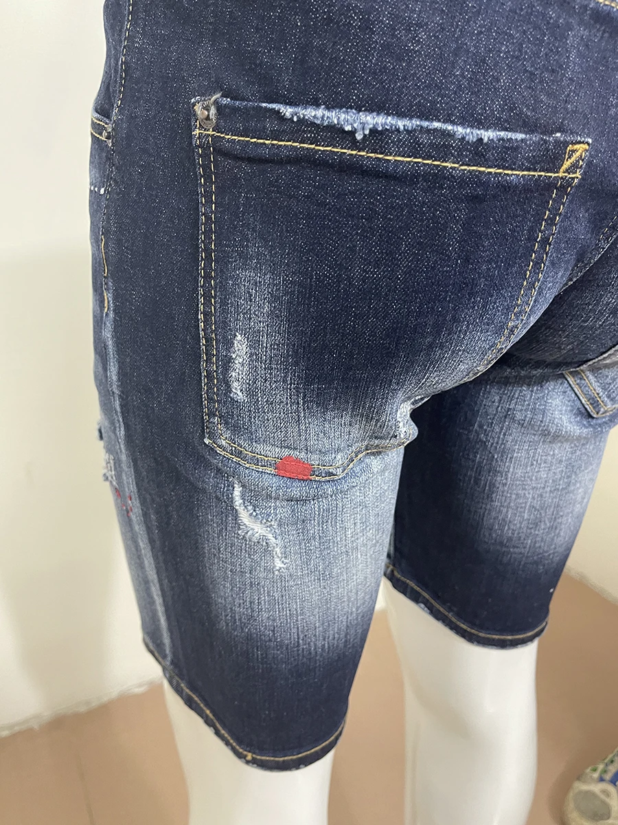 Summer 2023 new denim shorts man D2 jeans dark blue micro-spring wash daily simple paint point fashion