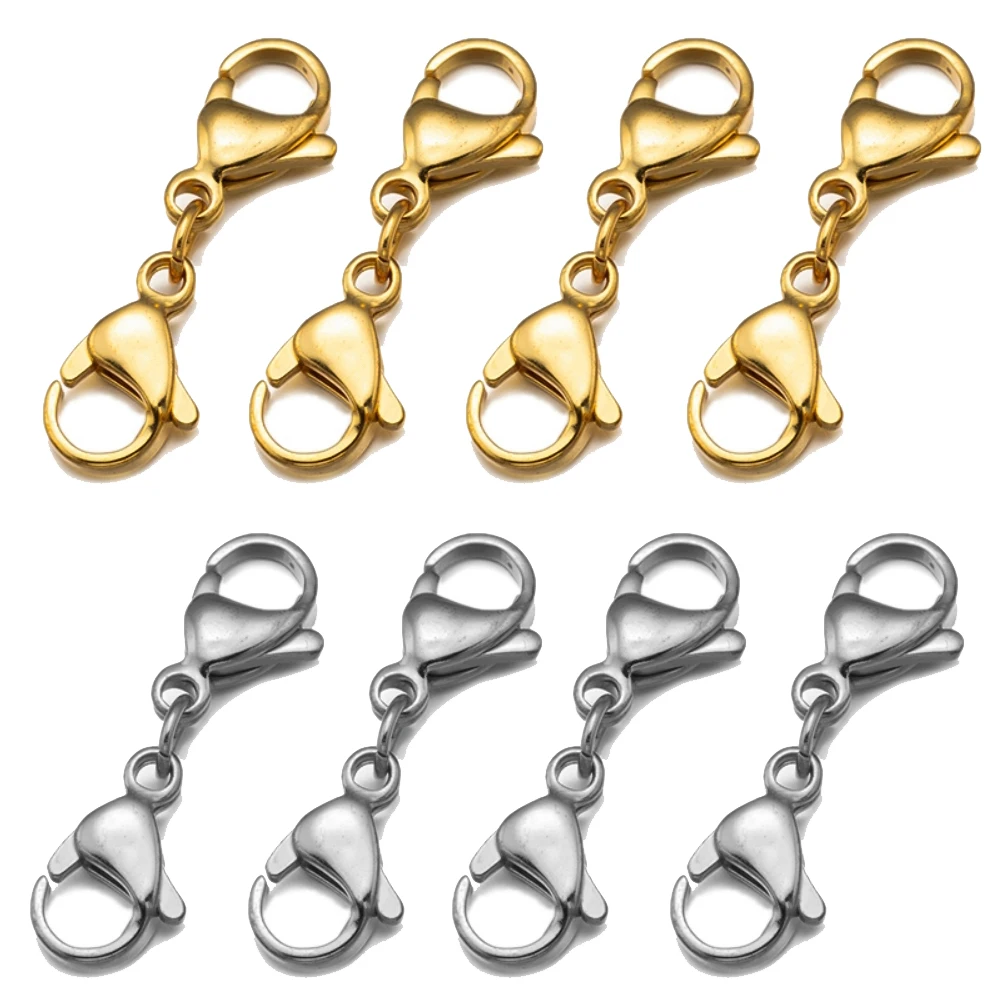 10 шт. золотая двойная застежка-лобстер из нержавеющей стали удлинитель