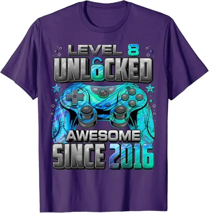 Разблокированная удивительная игровая футболка уровня 8 на день рождения с 2016