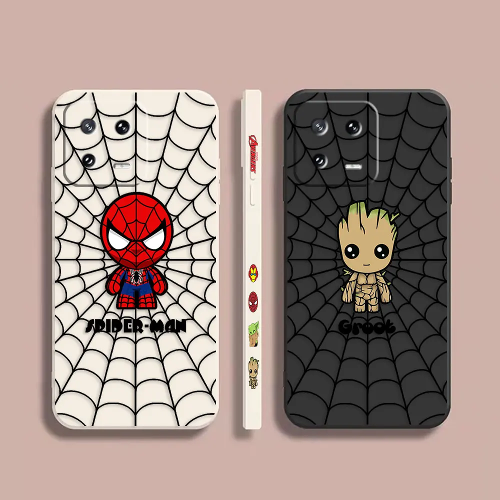 

Case For Xiaomi PCOO F3 M3 X2 6X 8 CC9E MIX 2 2S 3 4 Shark 3 5 GT Pro 4G 5G Simple Liquid Silicone Case Marvel Spiderman Groot