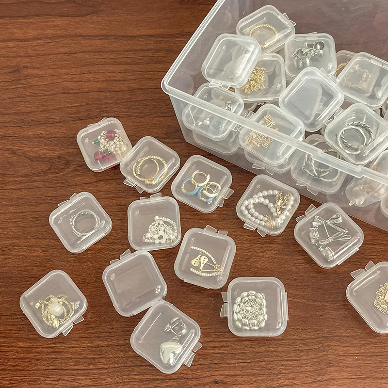 

100PCS Small Boxes Square Transparent Plastic Box Jewelry Storage Case Finishing Container Packaging Storage Box for Earrings