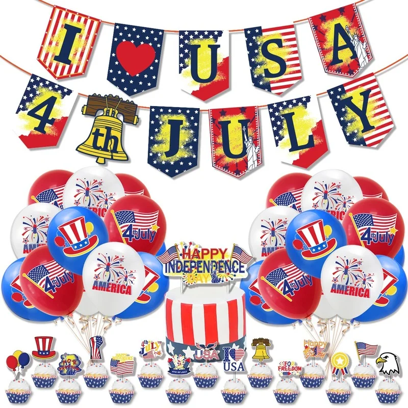 

USA Independence Day Balloon Set Cake Topper Banner Fourth of July Party Supplies American Flag USA Flag Decoration 4th of July