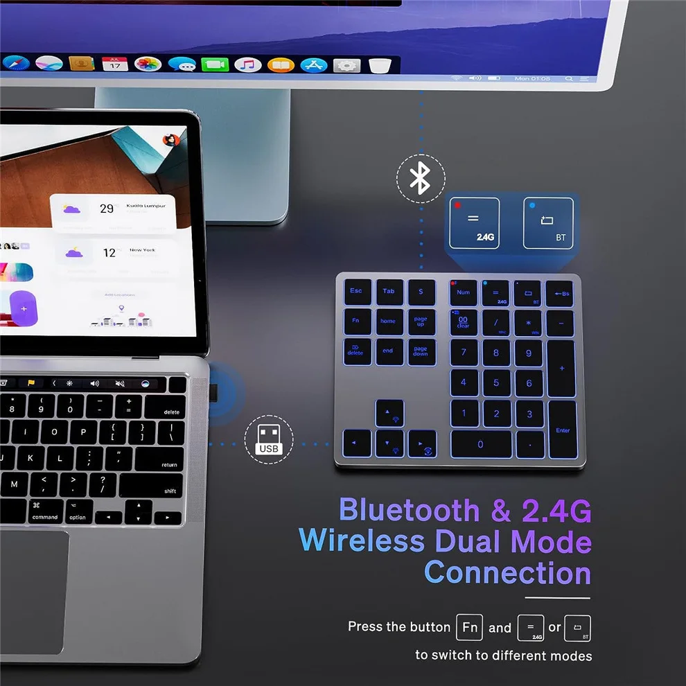 Двухрежимная цифровая Bluetooth-клавиатура с подсветкой проводная беспроводная