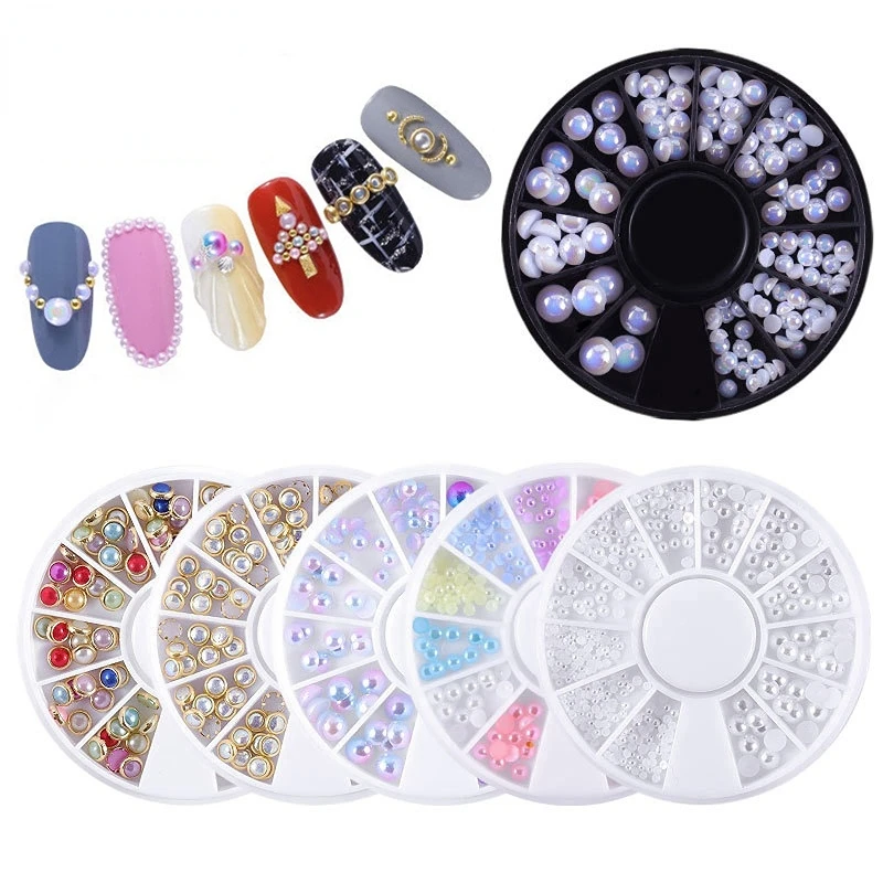 

12 Grid Pearl Series for Manicure 3d Nail Charms Ornaments Edging Pearl AB Magic Colorful Jewlery DIY Nail Art Decorations Tools