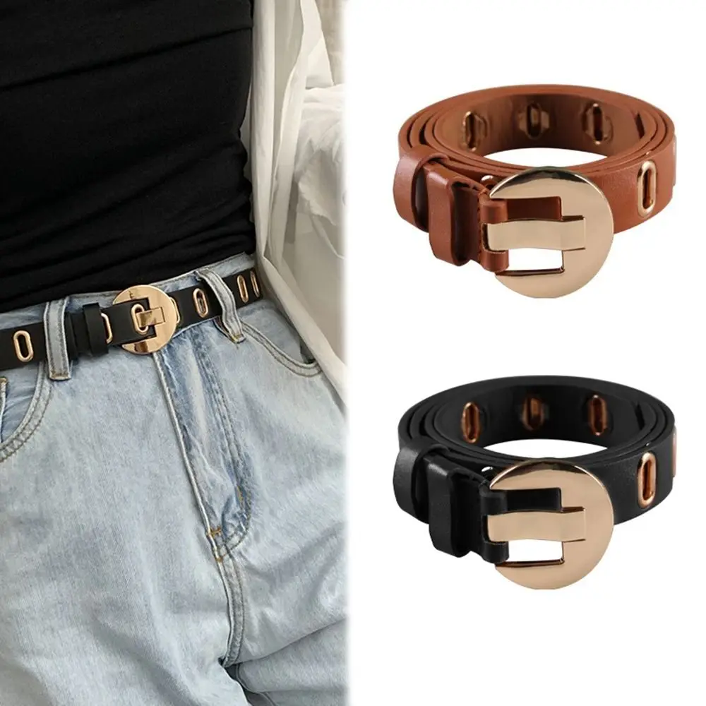 

Alloy Belts Korean Metal Oval Leather Belt Thin Pin Buckle Waistband Women