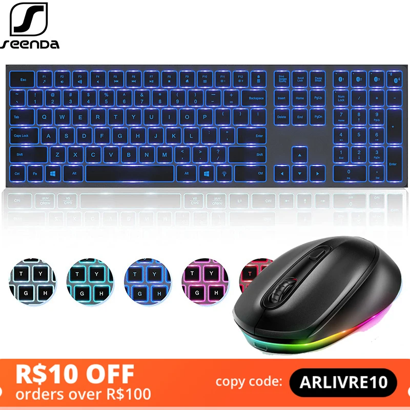 seenda backlit keyboard wireless bluetooth illuminate keyboard rechargeable slim full size keyboard for laptop computer tablet free global shipping