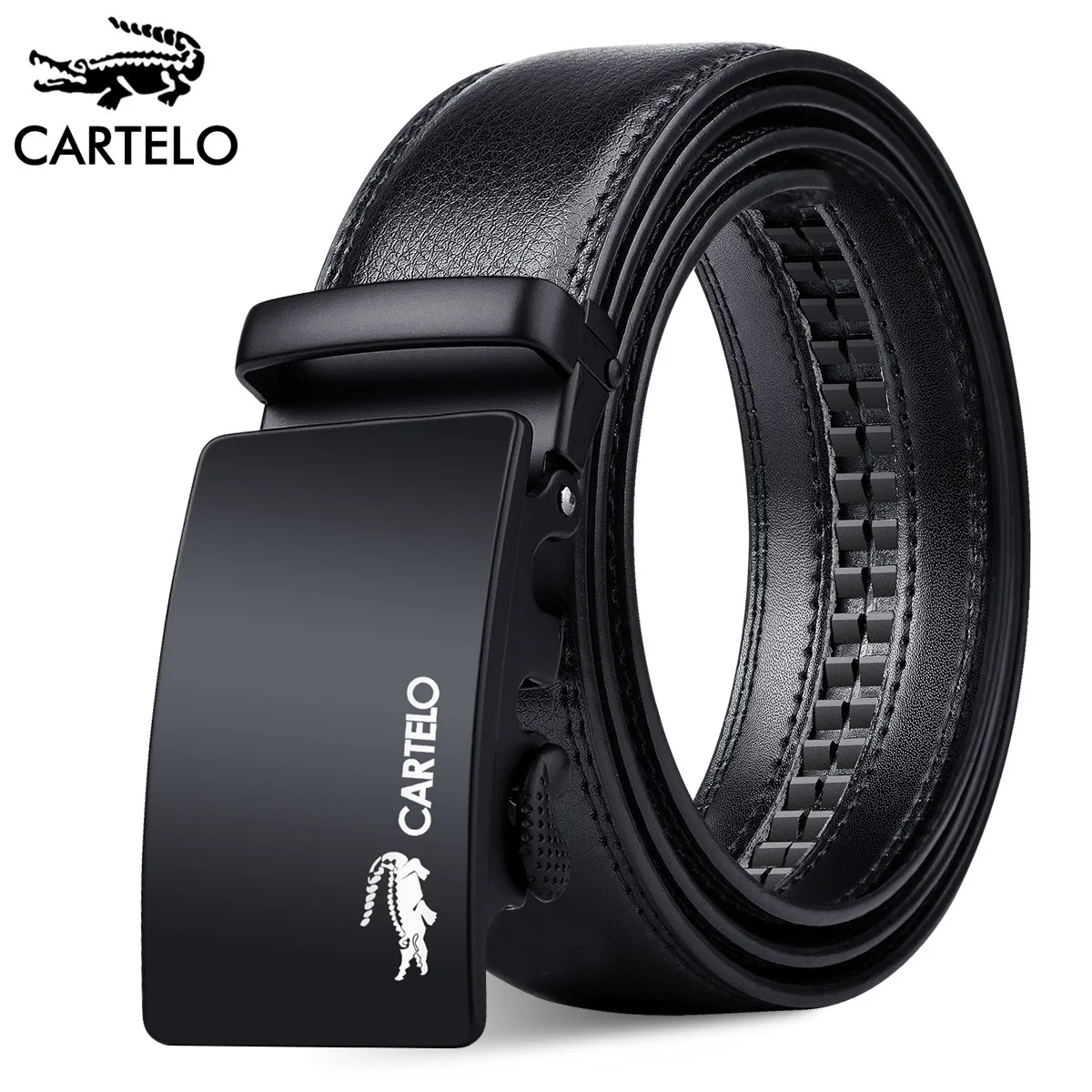 CARTELO High Quality Leather Belt Men Automatic Buckle Two-layer Cowhide Black Leather Belt Middle-aged Young Business Work Belt