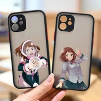 ochaco uraraka my hero academia anime phone case matte transparent for iphone 7 8 11 12 13 plus mini x xs xr pro max cover