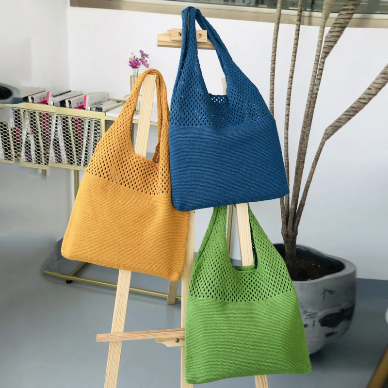 

Retro Hollow Women Shoulder Bag Simple Casual Knitted Female Handbag Large Capacity Summer Beach Vest Bag Shopping Bags