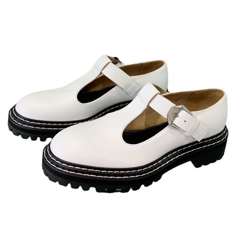 

Туфли Мэри Джейн женские из натуральной кожи, с перфорацией, на платформе, удобные износостойкие, обувь для весны и лета