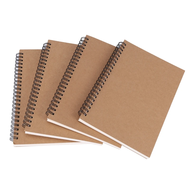 

4 Pack A5 Kraft Cover Notepad Blank Paper Sketchbook 100 Pages/ 50 Sheets Memo Planner Sketch Pad 8.25 X 5.55 Inch