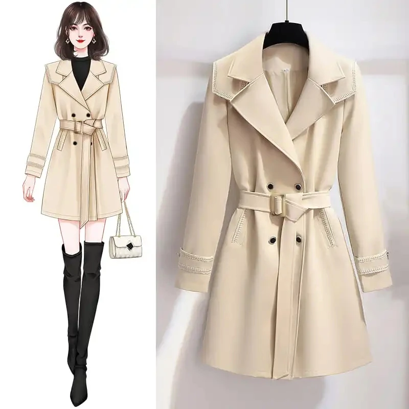

Windbreaker Jacket Women 2022 Spring Autumn New Fashion Temperament All-match Casual Trench Coat Womens Long Waist Thin Overcoat