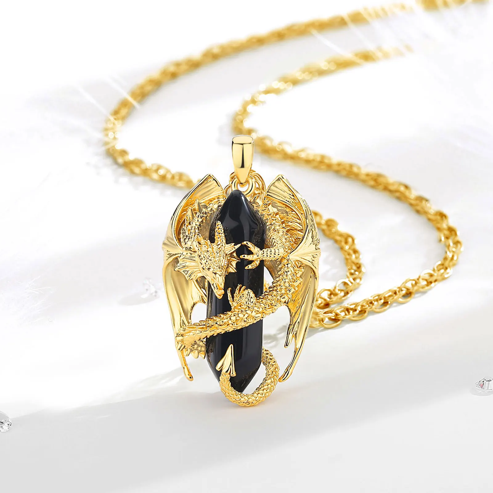 Eudora Dragon Twining шестиугольное обсидиан призматическое ожерелье панк целебный